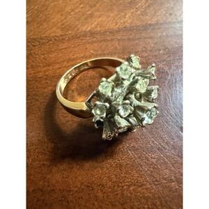 Vtg 18KT HGE Mid Century Cluster Cocktail Ring Clear Rhinestone Floral Statement